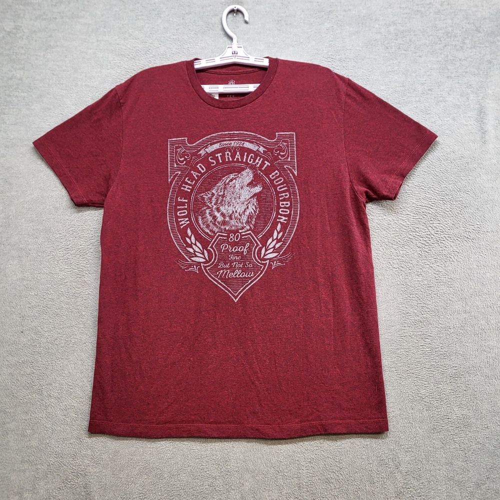 Rock & Republic Men Shirt Large Red Iconic Tee Wolf Head‎ Straight Bourbon Tee